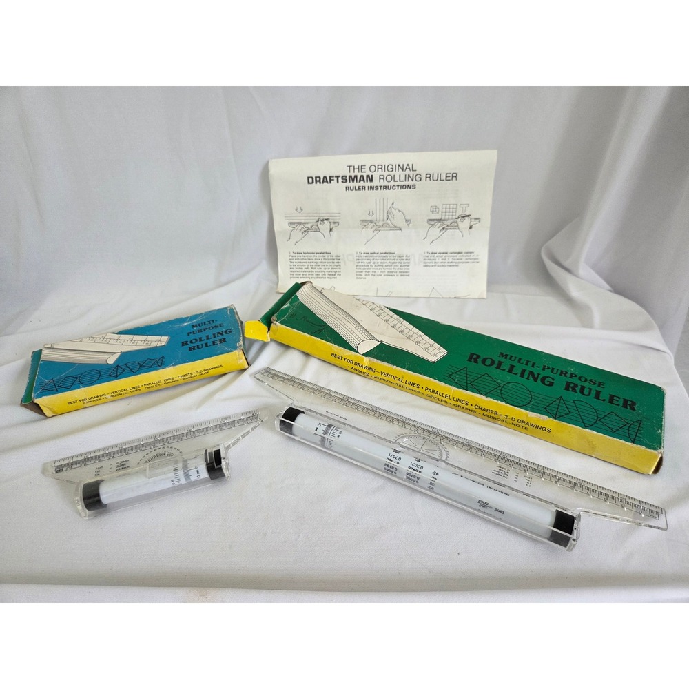 Vintage Draftsman Multi-Purpose Rolling Ruler Set 12" and 6" with Boxes/Manual